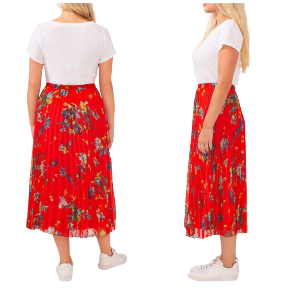 Red Vince Camuto Ladies Detailed Pull On Pleated Midi Skirt